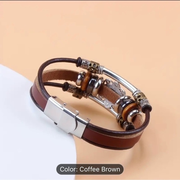 COPY - Elegant Tribal Vintage Green Turquoise Beads & PU Leather Bracelet - Picture 3 of 5